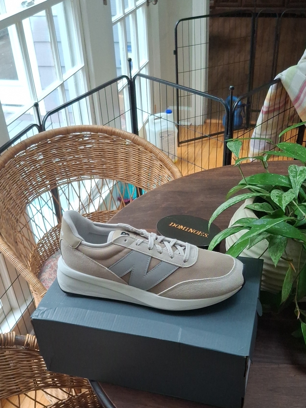 New Balance Men's Light Beige and Gray Athletic Sneaker